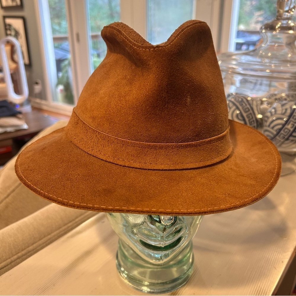 Union made vintage Brown leather and Suede Fedora Hat xl